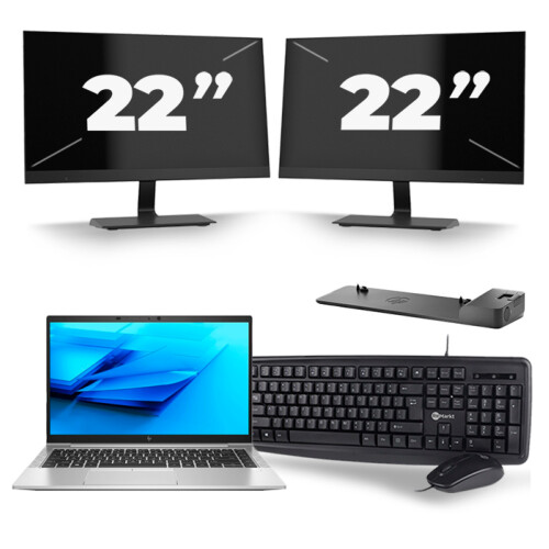 HP EliteBook 840 G7 - Intel Core i7-10e Generatie - 14 inch - 8GB RAM - 256GB SSD - Windows 11 + 2x 22 inch Monitor