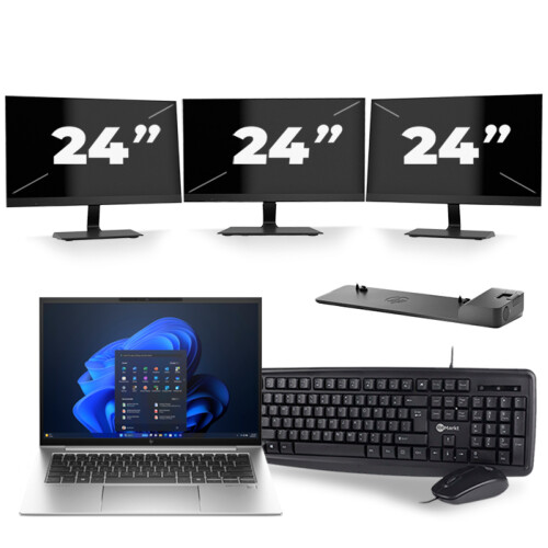 HP EliteBook 840 G9 - Intel Core i5-12e Generatie - 14 inch - 8GB RAM - 256GB SSD - Windows 11 + 3x 24 inch Monitor