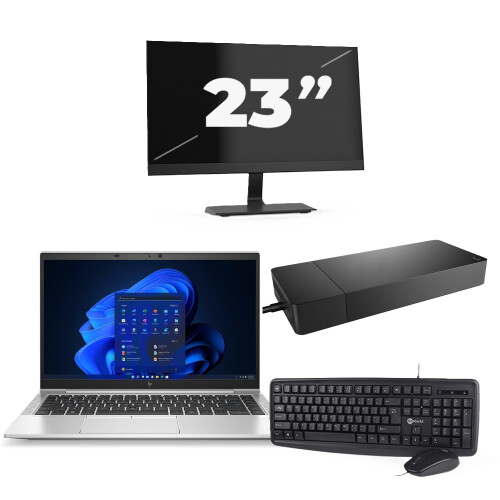 HP EliteBook 845 G8 - AMD Ryzen 3 PRO 5400U - 14 inch - 8GB RAM - 256GB SSD - Windows 11 Home + 1x 23 inch Monitor