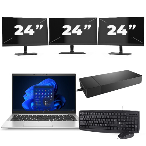 HP EliteBook 845 G8 - AMD Ryzen 3 PRO 5400U - 14 inch - 8GB RAM - 256GB SSD - Windows 11 Home + 3x 24 inch Monitor