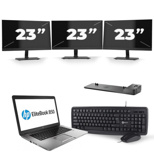 HP EliteBook 850 G2 - Intel Core i7-5e Generatie - 15 inch - 8GB RAM - 256GB SSD - Windows 11 + 3x 23 inch Monitor