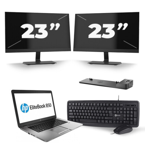 HP EliteBook 850 G2 - Intel Core i7-5e Generatie - 15 inch - 8GB RAM - 256GB SSD - Windows 11 + 2x 23 inch Monitor