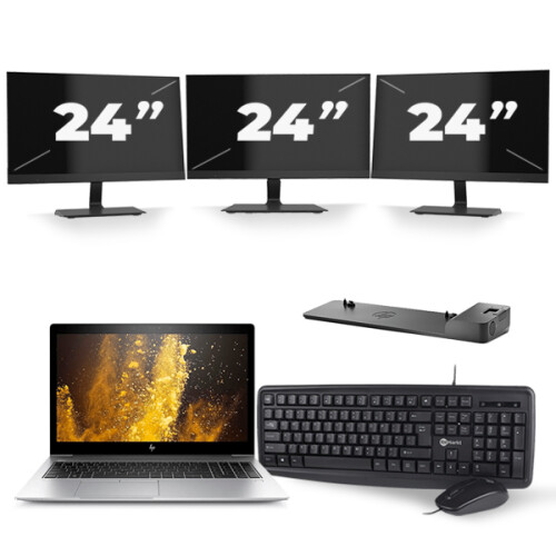 HP EliteBook 850 G5 - Intel Core i5-8e Generatie - 15 inch - 16GB RAM - 256GB SSD - Windows 11 + 3x 24 inch Monitor