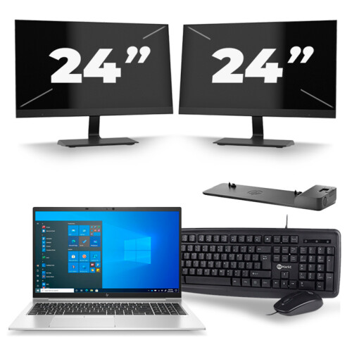 HP EliteBook 850 G8 - Intel Core i7-11e Generatie - 15 inch - 8GB RAM - 256GB SSD - Windows 11 Home + 2x 24 inch Monitor