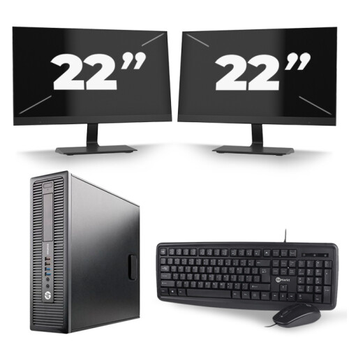 HP EliteDesk 800 G1 SFF - Intel Core i3-4e Generatie - 8GB RAM - 256GB SSD - Windows 10 + 2x 22 inch Monitor