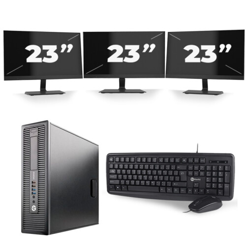 HP EliteDesk 800 G1 SFF - Intel Core i5-4e Generatie - 8GB RAM - 256GB SSD - Windows 10 + 3x 23 inch Monitor