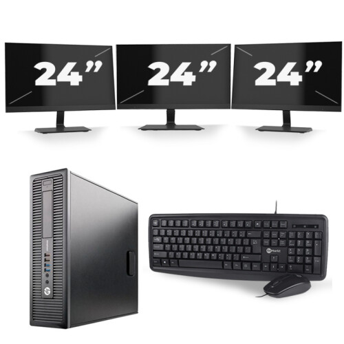 HP EliteDesk 800 G1 SFF - Intel Core i7-4e Generatie - 16GB RAM - 256GB SSD - Windows 10 + 3x 24 inch Monitor