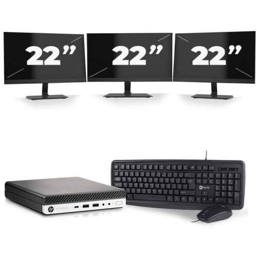 HP EliteDesk 800 G3 USFF - Intel Core i5-6e Generatie - 8GB RAM - 256GB SSD - Windows 11 + 3x 22 inch Monitor