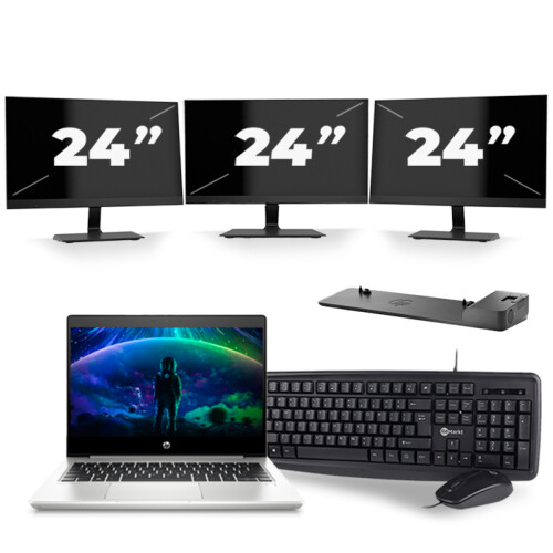 HP ProBook 430 G6 - Intel Core i5-8e Generatie - 13 inch - 8GB RAM - 256GB SSD - Windows 11 + 3x 24 inch Monitor