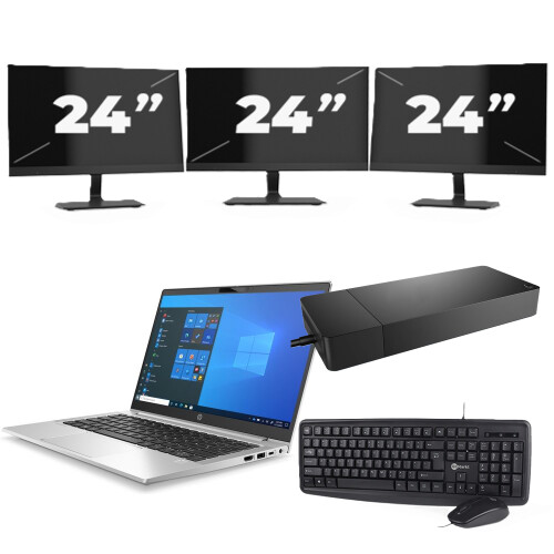 HP ProBook 430 G8 - Intel Core i3-11e Generatie - 13 inch - 8GB RAM - 256GB SSD - Windows 11 Home + 3x 24 inch Monitor