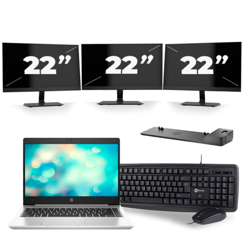 HP ProBook 440 G7 - Intel Core i5-10e Generatie - 14 inch - 8GB RAM - 256GB SSD - Windows 11 + 3x 22 inch Monitor