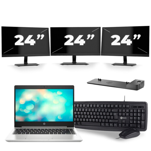 HP ProBook 440 G7 - Intel Core i5-10e Generatie - 14 inch - 8GB RAM - 256GB SSD - Windows 11 + 3x 24 inch Monitor
