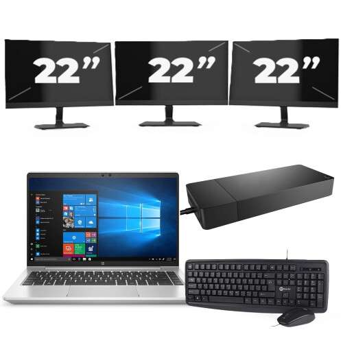 HP ProBook 440 G8 - Intel Core i3-11e Generatie - 14 inch - 8GB RAM - 256GB SSD - Windows 11 Home + 3x 22 inch Monitor