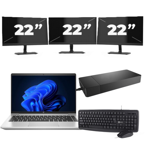 HP ProBook 440 G9 - Intel Core i3-12e Generatie - 14 inch - 8GB RAM - 256GB SSD - Windows 11 + 3x 22 inch Monitor
