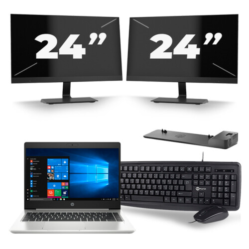 HP ProBook 445 G7 - AMD Ryzen 3 4300U - 14 inch - 8GB RAM - 256GB SSD - Windows 10 + 2x 24 inch Monitor