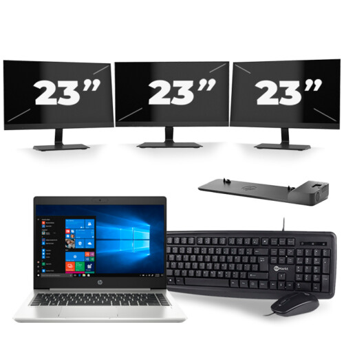 HP ProBook 445 G7 - AMD Ryzen 3 4300U - 14 inch - 8GB RAM - 256GB SSD - Windows 10 + 3x 23 inch Monitor