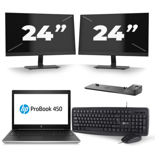 HP ProBook 450 G5 - Intel Core i5-8e Generatie - 15 inch - 8GB RAM - 256GB SSD - Windows 11 + 2x 24 inch Monitor