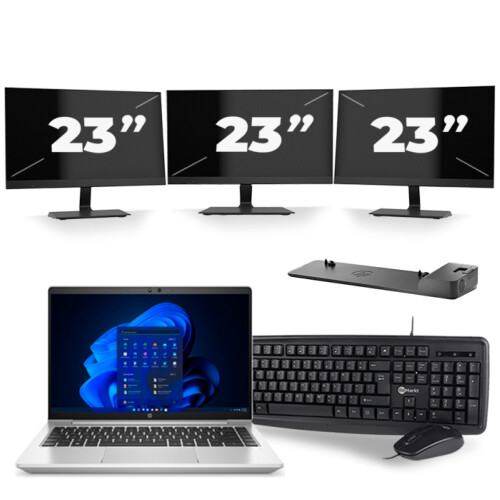 HP ProBook 640 G8 - Intel Core i5-11e Generatie - 14 inch - 8GB RAM - 256GB SSD - Windows 11 + 3x 23 inch Monitor