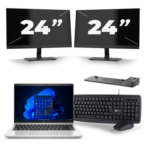 HP ProBook 640 G8 - Intel Core i5-11e Generatie - 14 inch - 8GB RAM - 256GB SSD - Windows 11 + 2x 24 inch Monitor