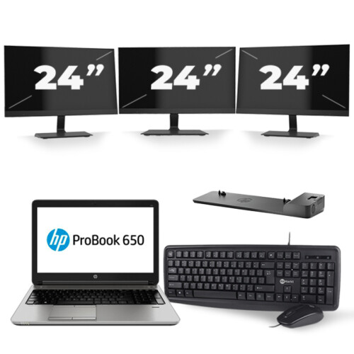 HP ProBook 650 G3 - Intel Core i5-7e Generatie - 15 inch - 8GB RAM - 256GB SSD - Windows 11 + 3x 24 inch Monitor