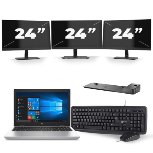 HP ProBook 650 G4 - Intel Core i5-8e Generatie - 15 inch - 16GB RAM - 256GB SSD - Windows 11 + 3x 24 inch Monitor