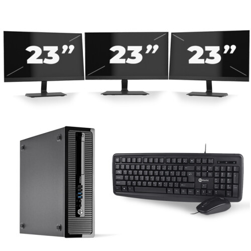 HP ProDesk 400 G1 SFF - Intel Core i7-4e Generatie - 16GB RAM - 256GB SSD - Windows 10 + 3x 23 inch Monitor