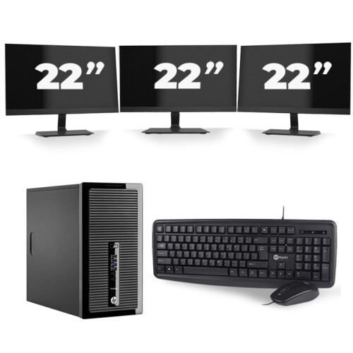 HP ProDesk 400 G2 Micro Tower - Intel Core i7-4e Generatie - 16GB RAM - 256GB SSD - Windows 10 + 3x 22 inch Monitor