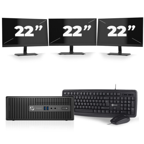 HP ProDesk 400 G3 SFF - Intel Core i3-6e Generatie - 8GB RAM - 256GB SSD - Windows 11 + 3x 22 inch Monitor