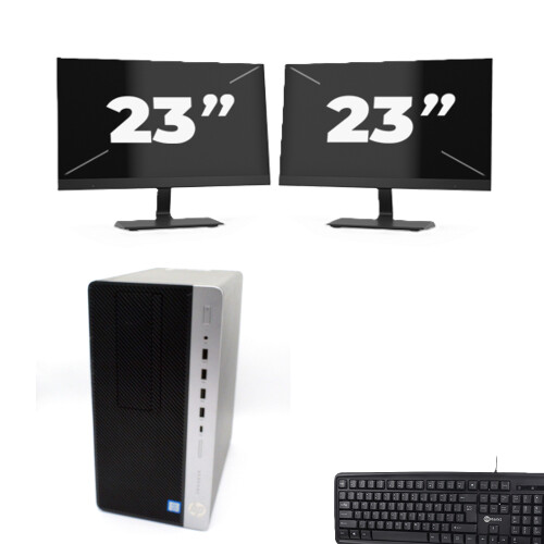 HP ProDesk 600 G4 Micro Tower - Intel Core i7-8e Generatie - 8GB RAM - 256GB SSD - Windows 11 + 2x 23 inch Monitor