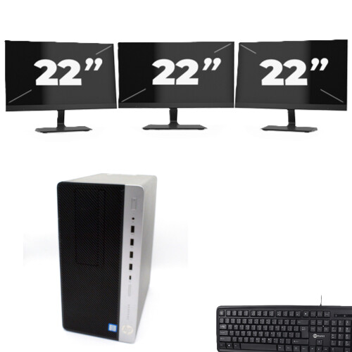 HP ProDesk 600 G4 Micro Tower - Intel Core i7-8e Generatie - 8GB RAM - 256GB SSD - Windows 11 + 3x 22 inch Monitor