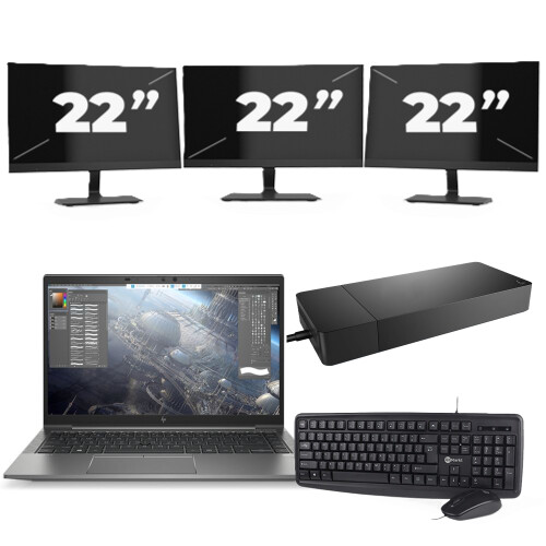 HP ZBook Firefly 14 G8 - Intel Core i7-11e Generatie - 14 inch - 16GB RAM - 256GB SSD - Windows 11 Home + 3x 22 inch Monitor