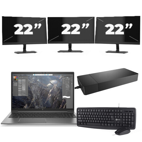 HP ZBook Firefly 15 G7 - Intel Core i7-10e Generatie - 15 inch - 8GB RAM - 256GB SSD - Windows 11 + 3x 22 inch Monitor