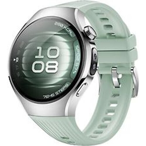 Huawei Watch 5 42 mm roestvrijstalen kast zilver met de fluorelastomeer band groen [wifi + 4G]