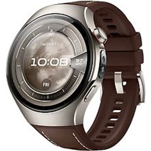 Huawei Watch 5 46 mm titanium kast zilver met de composiet band bruin [wifi + 4G]