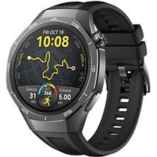 Huawei Watch GT 5 Pro 46 mm roestvrij stalen kast zwart met fluorelastomeer bandje zwart