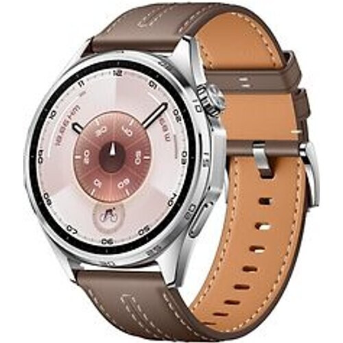 Huawei Watch GT 6 46 mm roestvrijstalen kast zilver met leren bandje grijs