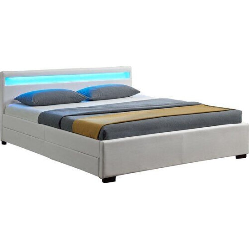 Juskys Lyon - Gestoffeerd bed - LED Verlichting Bedlades - Wit - 140 x 200 cm