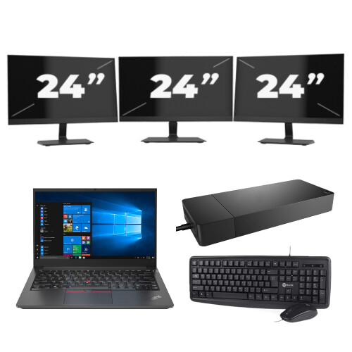 Lenovo Thinkpad E14 G2 - Intel Core i3-11e Generatie - 14 inch - 8GB RAM - 256GB SSD - Windows 11 Home + 3x 24 inch Monitor