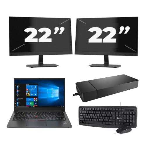 Lenovo Thinkpad E14 G2 - Intel Core i3-11e Generatie - 14 inch - 8GB RAM - 256GB SSD - Windows 11 Home + 2x 22 inch Monitor