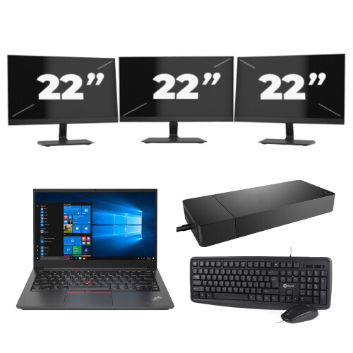 Lenovo Thinkpad E14 G2 - Intel Core i3-11e Generatie - 14 inch - 8GB RAM - 256GB SSD - Windows 11 Home + 3x 22 inch Monitor