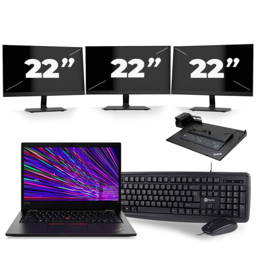 Lenovo ThinkPad L13 - Intel Core i5-10e Generatie - 13 inch - 8GB RAM - 256GB SSD - Windows 11 Home + 3x 22 inch Monitor