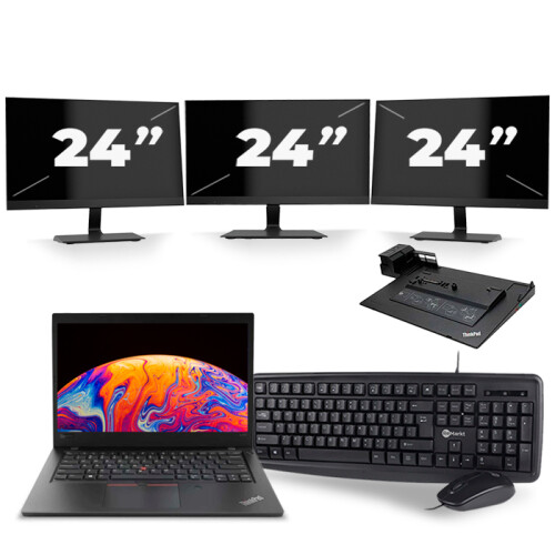 Lenovo ThinkPad L480 - Intel Core i5-8e Generatie - 14 inch - 16GB RAM - 256GB SSD - Windows 11 + 3x 24 inch Monitor