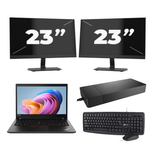 Lenovo ThinkPad T14 Gen 1 - Intel Core i5-10e Generatie - 14 inch - 8GB RAM - 256GB SSD - Windows 11 Home + 2x 23 inch Monitor