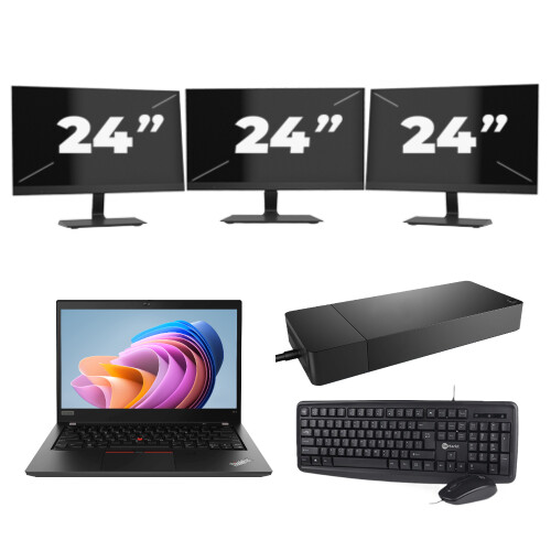 Lenovo ThinkPad T14 Gen 1 - Intel Core i5-10e Generatie - 14 inch - 8GB RAM - 256GB SSD - Windows 11 Home + 3x 24 inch Monitor