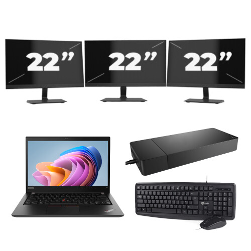 Lenovo ThinkPad T14 Gen 1 - Intel Core i5-10e Generatie - 14 inch - 8GB RAM - 256GB SSD - Windows 11 Home + 3x 22 inch Monitor