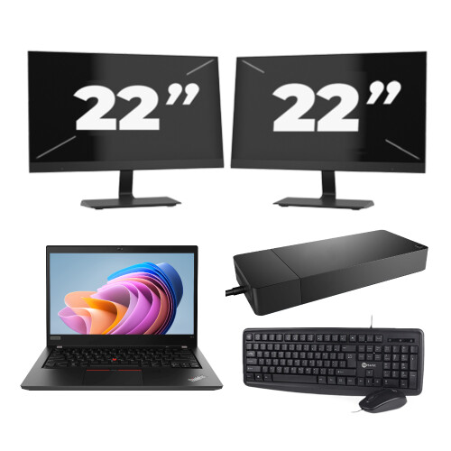 Lenovo ThinkPad T14 Gen 1 - Intel Core i5-10e Generatie - 14 inch - 8GB RAM - 256GB SSD - Windows 11 Home + 2x 22 inch Monitor