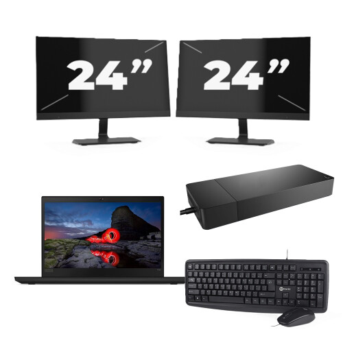 Lenovo ThinkPad T495 - AMD Ryzen 5 PRO 3500U - 14 inch - 16GB RAM - 256GB SSD - Windows 11 Home + 2x 24 inch Monitor