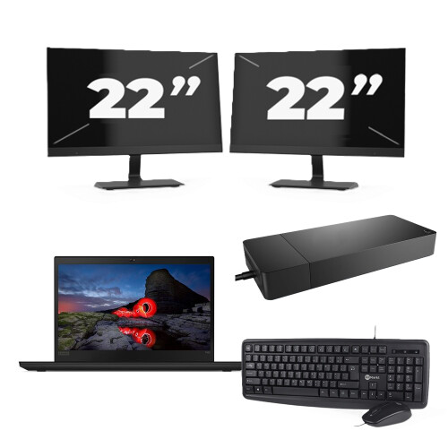 Lenovo ThinkPad T495 - AMD Ryzen 5 PRO 3500U - 14 inch - 16GB RAM - 256GB SSD - Windows 11 Home + 2x 22 inch Monitor