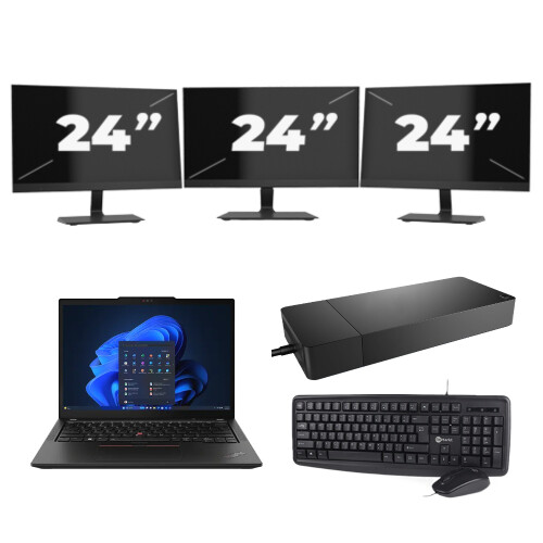 Lenovo ThinkPad X13 - AMD Ryzen 3 PRO 4450U - 13 inch - 8GB RAM - 256GB SSD - Windows 11 Home + 3x 24 inch Monitor