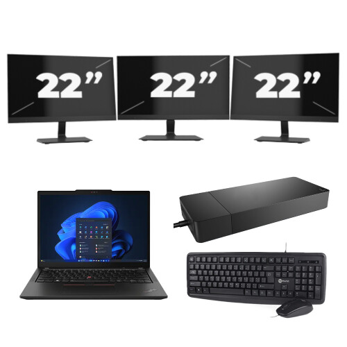 Lenovo Thinkpad X13 - Intel Core i5-10e Generatie - 13 inch - 16GB RAM - 256GB SSD - Windows 11 + 3x 22 inch Monitor